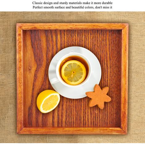 Petit plateau de service portable carré en bois massif pour thé, café et collations (12,5 x 12,5 x 2 cm) (1/5)