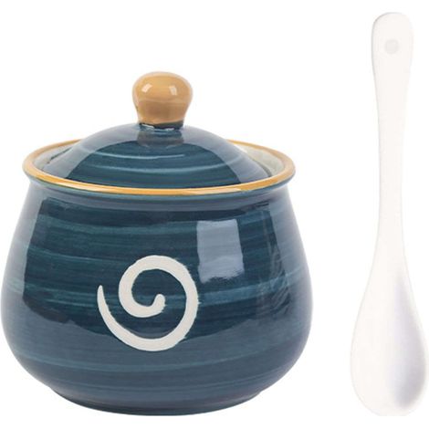 Gewürzgläser, Gewürzaufbewahrungsbehälter, Keramik-Gewürzgläser, japanisches Gewürzglas-Set (mit Deckel und Löffel), vielseitige Aufbewahrungsschalen (für Zucker, Salz, Chili, Öl, Getreide, Kräuter) -