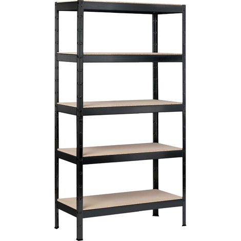SCHULTE Regalwelt Schwerlastregal mit 5 Holzböden, 180x90x40 cm (HxBxT), Traglast pro Ebene ca. 90 Kg, schwarz-Struktur, Lagerregal, Kellerregal, Werkstattregal, Steckregal (1/4)