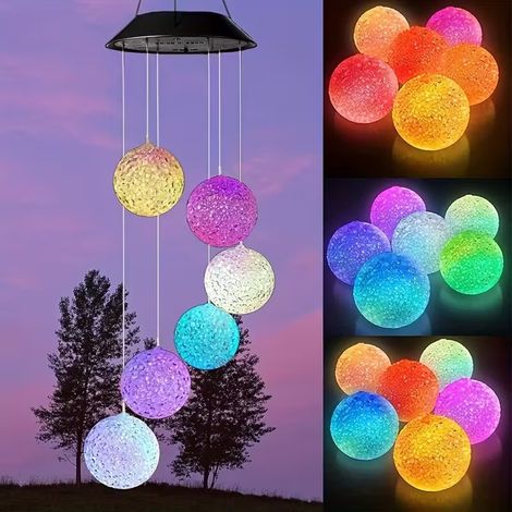 Carillon éolien solaire à LED changeant de couleur, avec six globes et accents en boule de cristal — Décoration solaire (1/5)