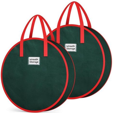 Lot de 2 Sac de rangement Couronne, Tissu non tissé, Fermeture éclair double sens, Poignée robuste, 61 cm, Noël Pâques Halloween (1/5)