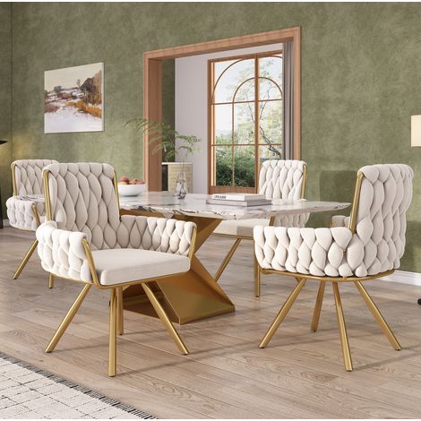 MEUBLIV Set 4 sedie da pranzo beige - girevoli a 360° (1/5)