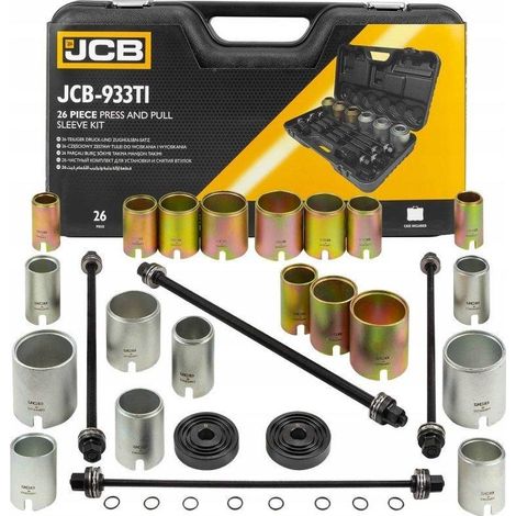 JCB Kit de 26 pièces de manchons de pression et traction, jeu de outils de réglage universal pour le remplacement des silentblocs, des bagues et des roulements. (1/3)