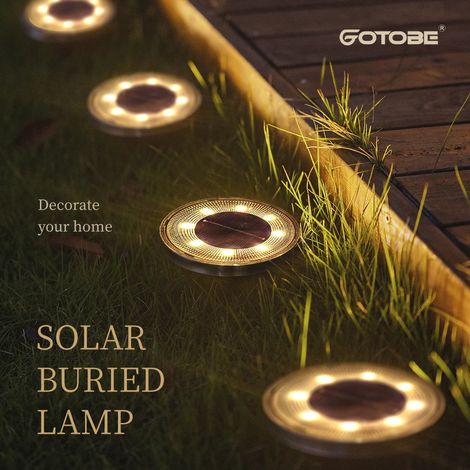 Lot de 4 lampes solaires LED étanches IP68 pour éclairage extérieur au sol, avec contrôle de l'humidité, pour allée, terrasse, jardin ou cour. (1/5)