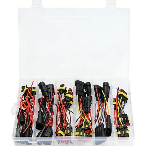 Conectores impermeables para cables de coche: juego surtido de 26 piezas: conectores macho/hembra de 1, 2, 3 y 4 pines con cables preensamblados. (1/4)