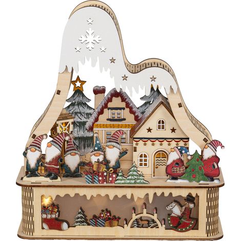HGD LED-Dekoaufsteller Wichtelweihnacht mit Timer 22 x 25 cm warmweiß bunt