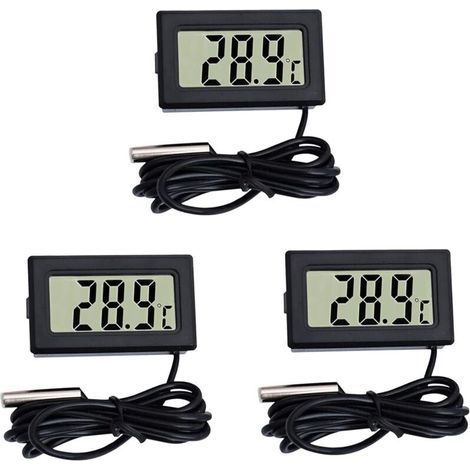 Thermomètre mètres noir Mini Thermomètre Moniteur de température de thermomètre LCD numérique avec sonde externe pour voiture/réfrigérateur/aquarium/réservoir de poissons/chambre (3 pièces noir) (1/5)