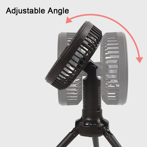 Campingventilator für Zelte, 10400 mAh USB-Akku, mit LED-Laterne, faltbarem Stativ, kabellos und tragbar, ideal für Büro, Angeln, Zuhause und Outdoor-Aktivitäten. Dreht sich um (1/5)