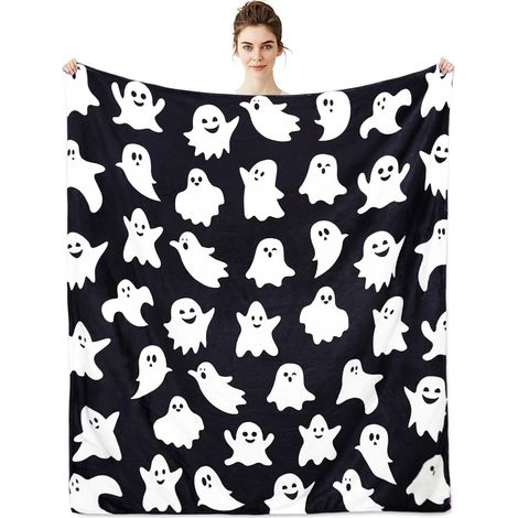 Coperta di Halloween Coperte fantasma per bambini e donne Decorazioni di Halloween Coperte di flanella per letto, divano, poltrona, coperta da viaggio 50 x 60 pollici (1/2)