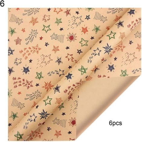 Papier Emballage - 50 x 70 cm - Papier Kraft Réutilisable - Pour Cadeaux de Noël Fêtes et Festivals - 6 Feuilles (1/2)