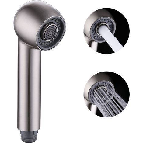 Douchette Robinet Cuisine Remplacement 2 Jets Tête Douchette pour Mitigeur extractible Cuisine, Filetage droit G1/2, Nickel Brossé (1/5)