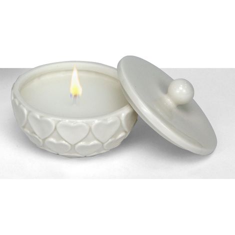 Linea Due Elle Candela Porcellana con Cuori 10,3 x 10,3 x 7,5 Cm Bianco