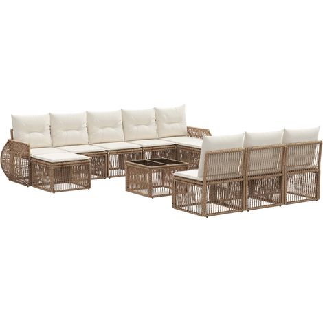 Gartensofa-set 11 pcs Beige und Cremeweiß Poly-Rattan vidaXL