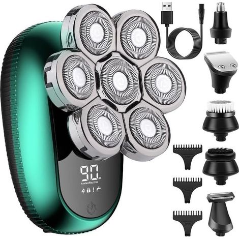 Rasoir à tête flottante 9D pour hommes chauves, étanche IPX7, rasage sur peau sèche ou humide, écran LED intelligent, kit de voyage avec mécanisme de verrouillage (1 kit bleu) (1/4)