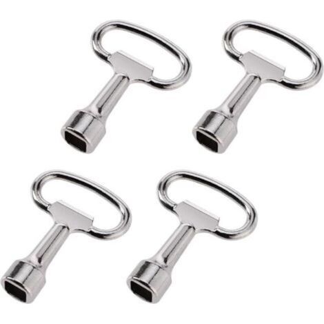 Square key for water/gas meter tap – Set of 4 keys in zinc alloy, dimensions 13 × 8 × 8 mm, silver finish