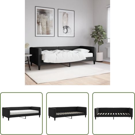 vidaXL Canapé transformable - Lit de jour avec matelas noir 90x200 cm tissu (1/5)