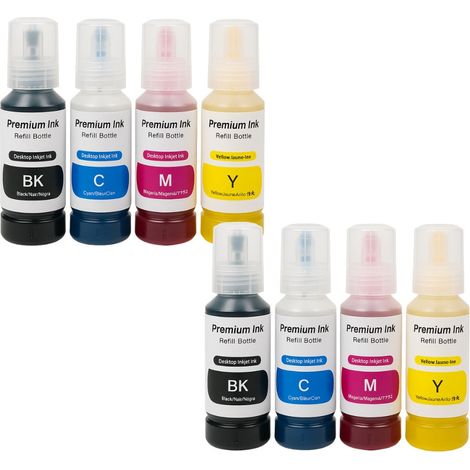 Pack de Cartouches Compatibles EPSON 102-104 pour Imprimantes EcoTank ET L800 à EcoTank ET L14000 & ET2500 à ET 18100, 4x70ml