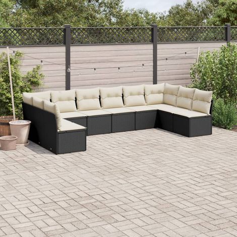 Set de sofás de jardín 10 pzas cojines ratán sintético negro vidaXL (1/5)