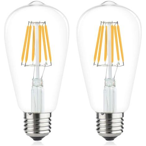 RHG 6W E27 ST64 filament ampoule led Edison 220V led vintage Classic Blanc Chaud 2700K 60W ampoule halogène équivalence 600lm pour camping-car, yacht, vapeur, etc(2pcs, Dimmable) [Classe énergétique A (1/5)