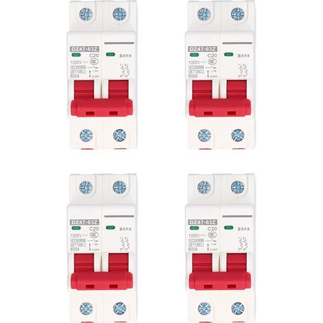 4 Pièces Disjoncteur Miniature 1000V DC 2P 20A Din Rail Mount Protection Contre Les Surcharges à Domicile Interrupteur D'air pour Lignes de Distribution D'éclairage Résidentiel Système PV Solaire (1/5)