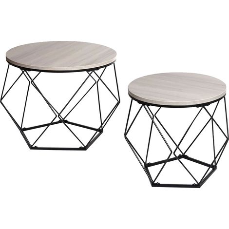 Couchtisch-Set HHG-466, Kaffeetisch Beistelltisch Loungetisch, Metall Holz Eiche-grau-Optik
