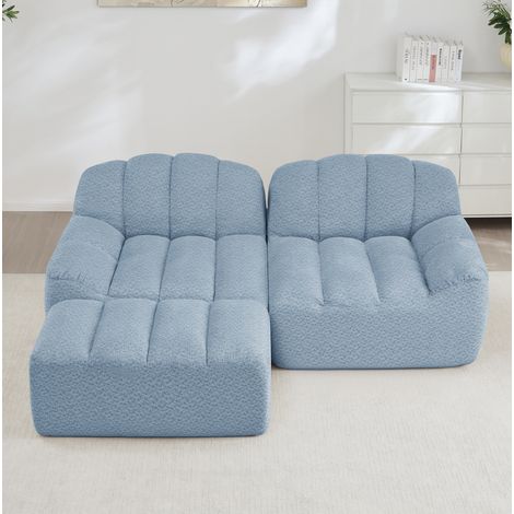 Modulares Ecksofa 210 x 165 x 79 cm aus blauem Stoff, montagefrei – MEUBLIV (1/5)