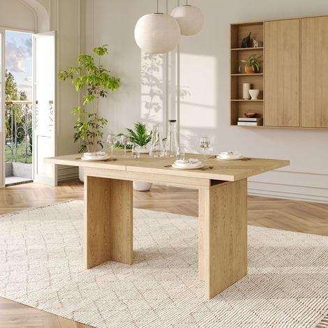 Tavolo Allungabile 140-180x80 cm, per 6-8 Persone con Gambe a T Stabile, MDF, Naturale, per Sala da Pranzo (1/5)