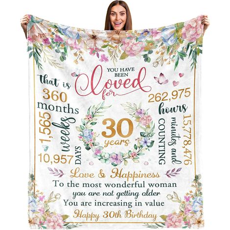 Couverture douce 50x60 pouces pour femme, décoration anniversaire 30 ans, cadeau pour épouse, sœur, petite amie, fille, amie, idée cadeau 30e anniversaire, jeté confortable pour elle (1/5)