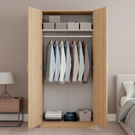 Armadio Guardaroba A 2 Ante Con Asta Appendiabiti E Ripiano Interno Mobile Armadio Salvaspazio Per Camera Da Letto Ingresso Ripostiglio Design Moderno Minimal 81 x 52 x 180 Cm Rovere Chiaro - Colore: (1/5)