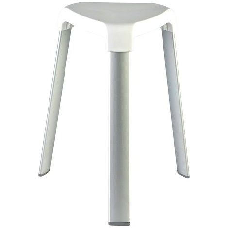 TABOURET BLANC PIEDS ALU ANTI-DERAPANT