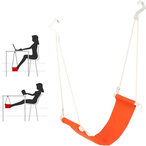 Hamac pied sous bureau orange réglable, respirant et portable, balançoire ergonomique pour poste travail