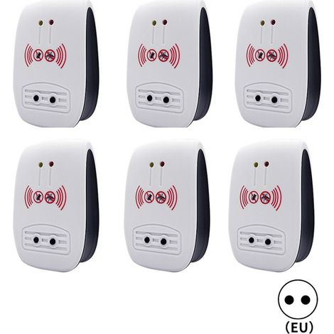 6 Packs Répulsif Ultrasons, Intérieur Electronique Ultrasonic Pest Repeller pour Insectes, Moustiques, Souris, Fourmis, Cafards - (Mise à niveau, prise standard européenne)