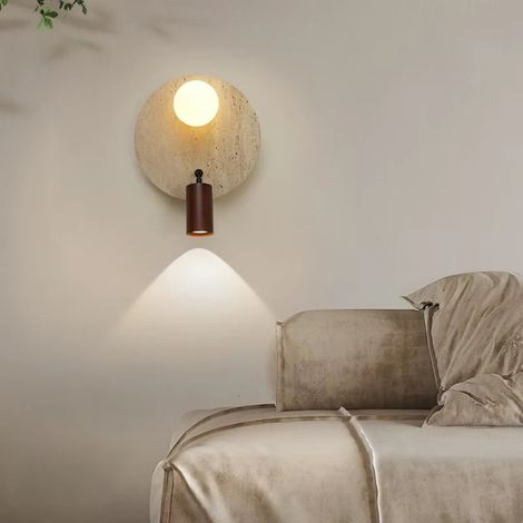 Applique murale d'intérieur en travertin — Lumière blanche, applique décorative vintage, spot à angle réglable (1/5)