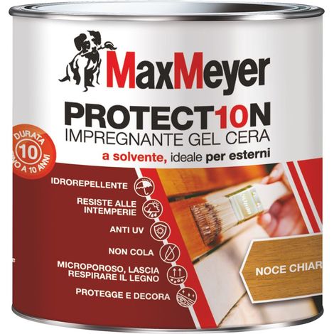 MaxMeyer PROTECT10N, Impregnante a Solvente per Esterni, Noce Chiaro, 0.75L (1/5)