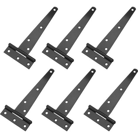 Lot de 6 charnières en T pour abri de jardin - 10 cm - Robustes - Acier forgé - Ne rouille pas - Noir (1/5)