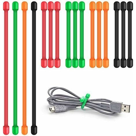 Twist Ties Confezione da 16 fascette in silicone multiuso, riutilizzabili, organizer per cavi in gomma per la gestione dei cavi (3 pollici, 6 pollici) (1/5)