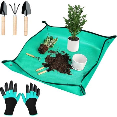 Tapis de Rempotage, Tapis de Jardinage Pliable 100x100cm, Imperméable Tapis de Plante, Grand Tapis de repotting pour Plante, Outils Jardinage Succulentes Accessoires pour Plantes, Vert (1/4)