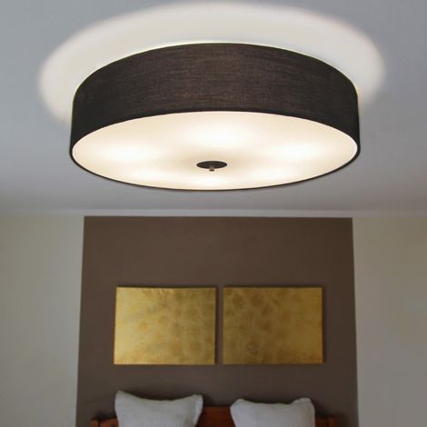 QAZQA drum - Plafonnier avec Abat-Jour - 6 lumière - Ø 700 mm - Noir - Moderne, Rustique - éclairage intérieur - Salon I Chambre I Cuisine I Salle à manger (1/5)
