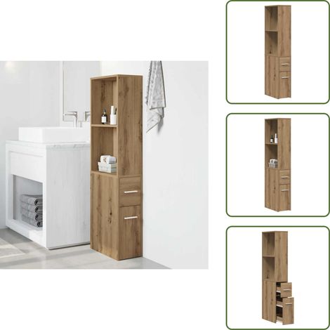 Armario de madera - vidaXL Armario de baño estrecho con ruedas madera roble artisian - Armario de baño con cajones