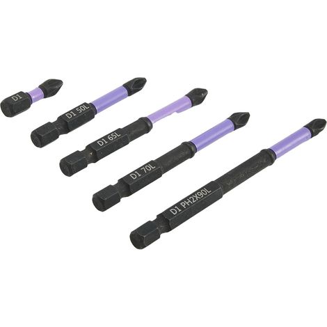 Embouts de tournevis 5 embouts PH2 90mm 62HRC, pour visseuse (1/5)