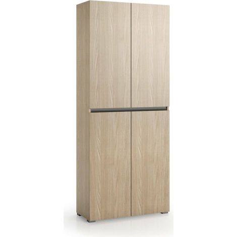 Dmora - Grande armoire polyvalente Dbalestr, Étagère à chaussures avec étagères réglables, Meuble à chaussures avec 4 portes, 100% Made in Italy, 80x37h195 cm, Olmo (1/4)