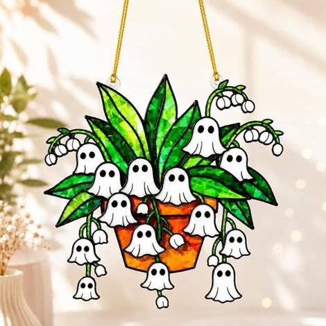 Attrape-soleil - Ornement lumineux - Décorations d'Halloween - Décoration de fenêtre - Motif muguet effrayant - Cadeaux d'Halloween - Cadeaux originaux pour les amoureux des plantes (1/5)