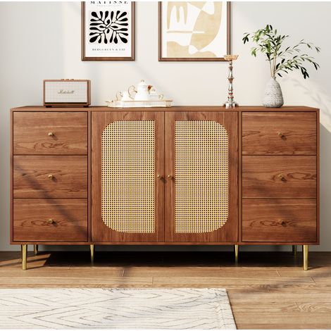Sideboard 160 x 40 x 90 cm mit 6 Schubladen und 2 Türen, MDF, braun HAVRYA (1/5)
