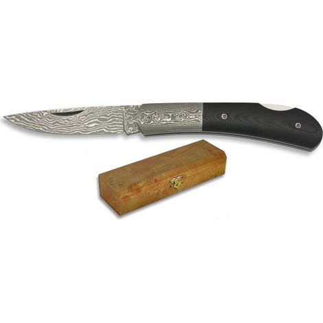 Couteau de poche Martinez Albainox lame acier damasquiné manche noir