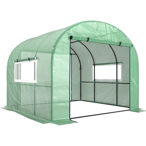 Serre tunnel de jardin de 9 m² en polyéthylène haute densité (135 g/m²) avec 2 portes zippées, 300 x 300 x 200 cm, verte (1/5)