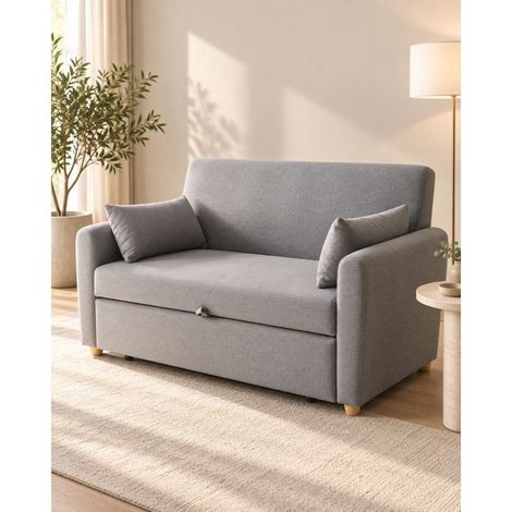 Domo Mea Divano Letto 2 Posti Pull-Out in Tessuto Grigio 140x88 cm