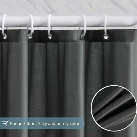 Rideau de douche 240 x 200 cm, avec 16 crochets, extra large, lesté, résistant à la moisissure, gris foncé, imperméable, grand rideau de bain, tissu polyester, antibactérien, lavable e (1/4)