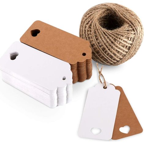 200 Stück Kraftpapier-Etiketten, 9 x 4 cm, Juteschnur 60 m (1/5)