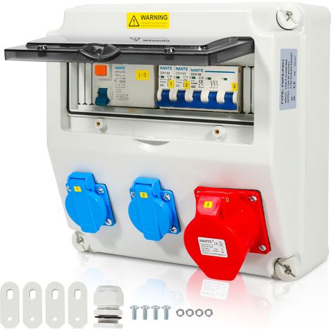 TolleTour Quadro di distribuzione di potenza per edilizia Quadro di distribuzione a parete Presa di corrente CEE IP44 per cantiere 1X32A 1X16A 3x230V CON LS