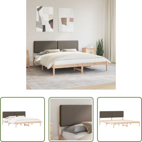 Holz Bett - Bettgestell mit gepolstertem Kopfteil Taupe 200 x 200 cm (1/5)